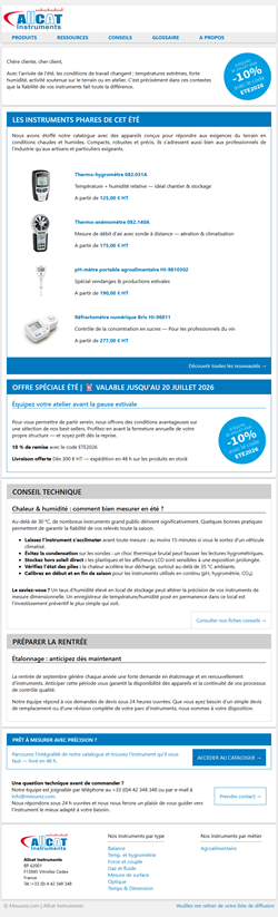 newsletter mesurez.com - juin 2026 - Offre spéciale été 2026 - les instruments phares de cet été